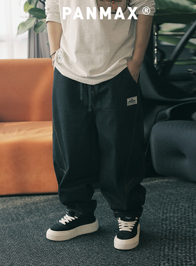 PANMAX大码男装潮牌秋季新款宽松弯刀阔腿直筒显瘦牛仔长裤