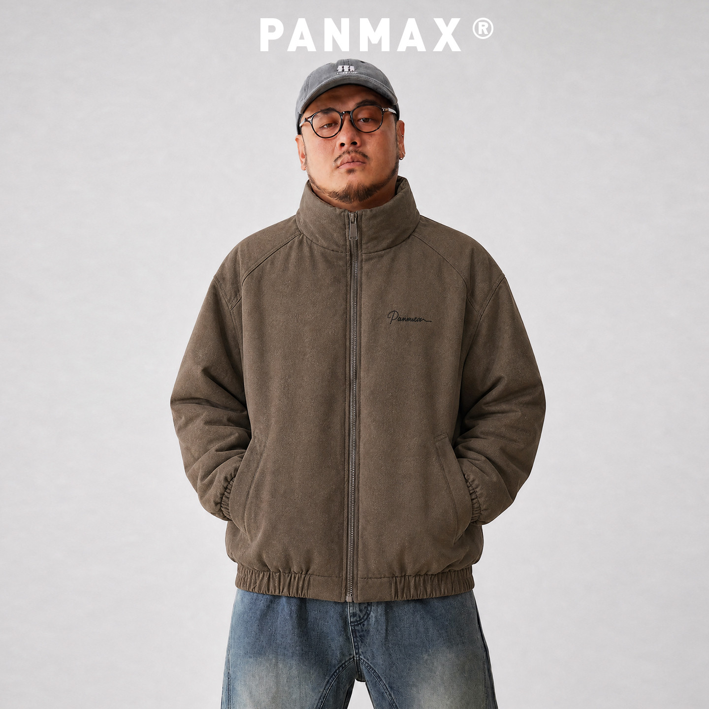 PANMAX 潮牌大码日系复古工装羽绒服男立领夹克冬季宽松外套潮牌