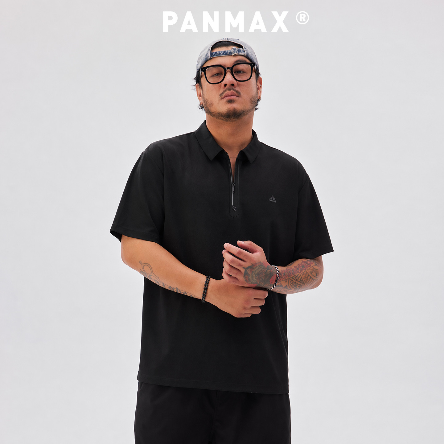 PANMAX潮牌大码美式休闲户外透气弹力POLO衫宽松短袖拉链半袖T恤