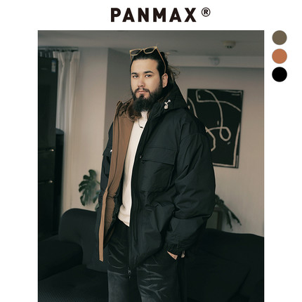 PANMAX潮牌大码男装新款羽绒服90绒保暖宽松连帽款情侣休闲拼色