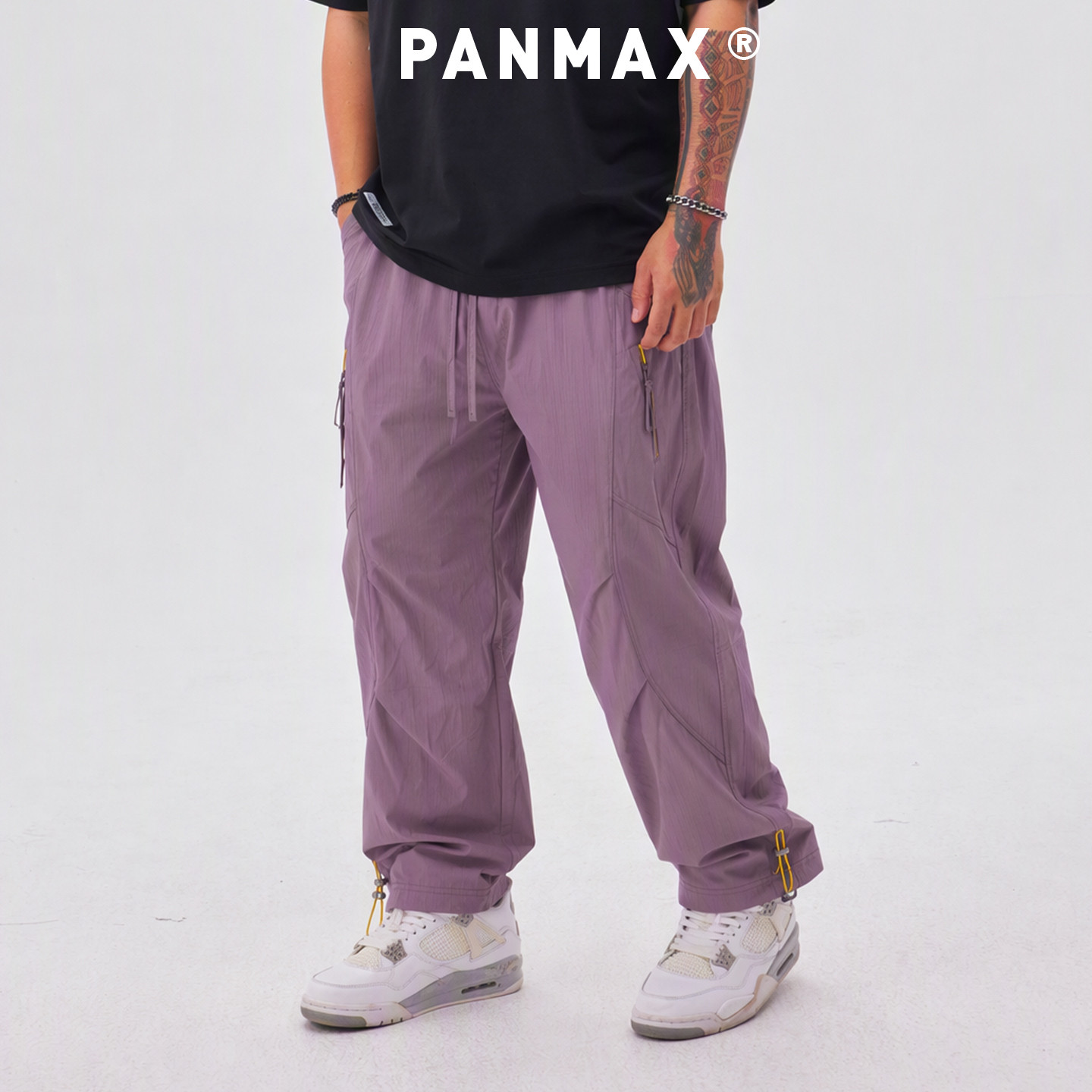 PANMAX潮牌大码男士宽松工装裤多口袋+束脚调节机能风休闲长裤