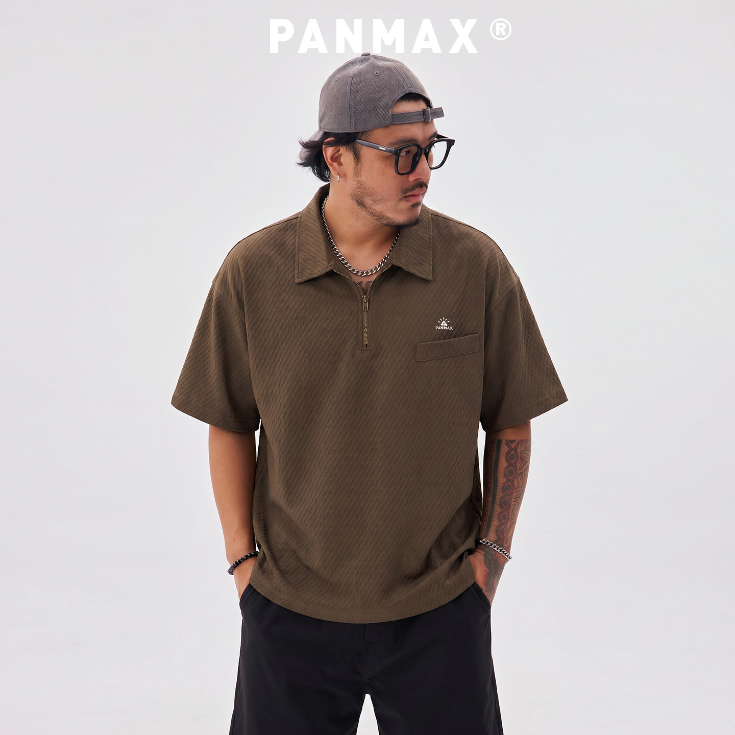 PANMAX大码休闲男士宽松百搭简约泡泡纱透气夏季速干短袖polo