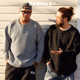 T恤外套亨利领 老钱风加绒保暖重磅针织长袖 PANMAX潮牌大码 男装