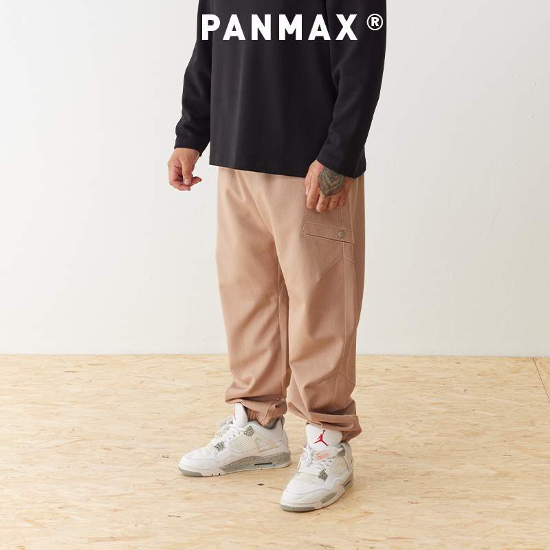 大码美式纯色束脚工装裤