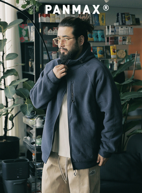 PANMAX潮牌大码男装美式街头秋冬保暖摇粒绒连帽卫衣开衫夹克外套
