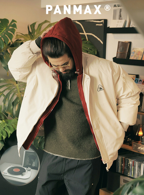 PANMAX潮牌大码男装假两件连帽棉服冬机能风外套防风工装