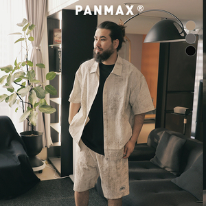 PANMAX大码潮牌男装肌理感短袖衬衫休闲短裤加大五分裤套装两件套