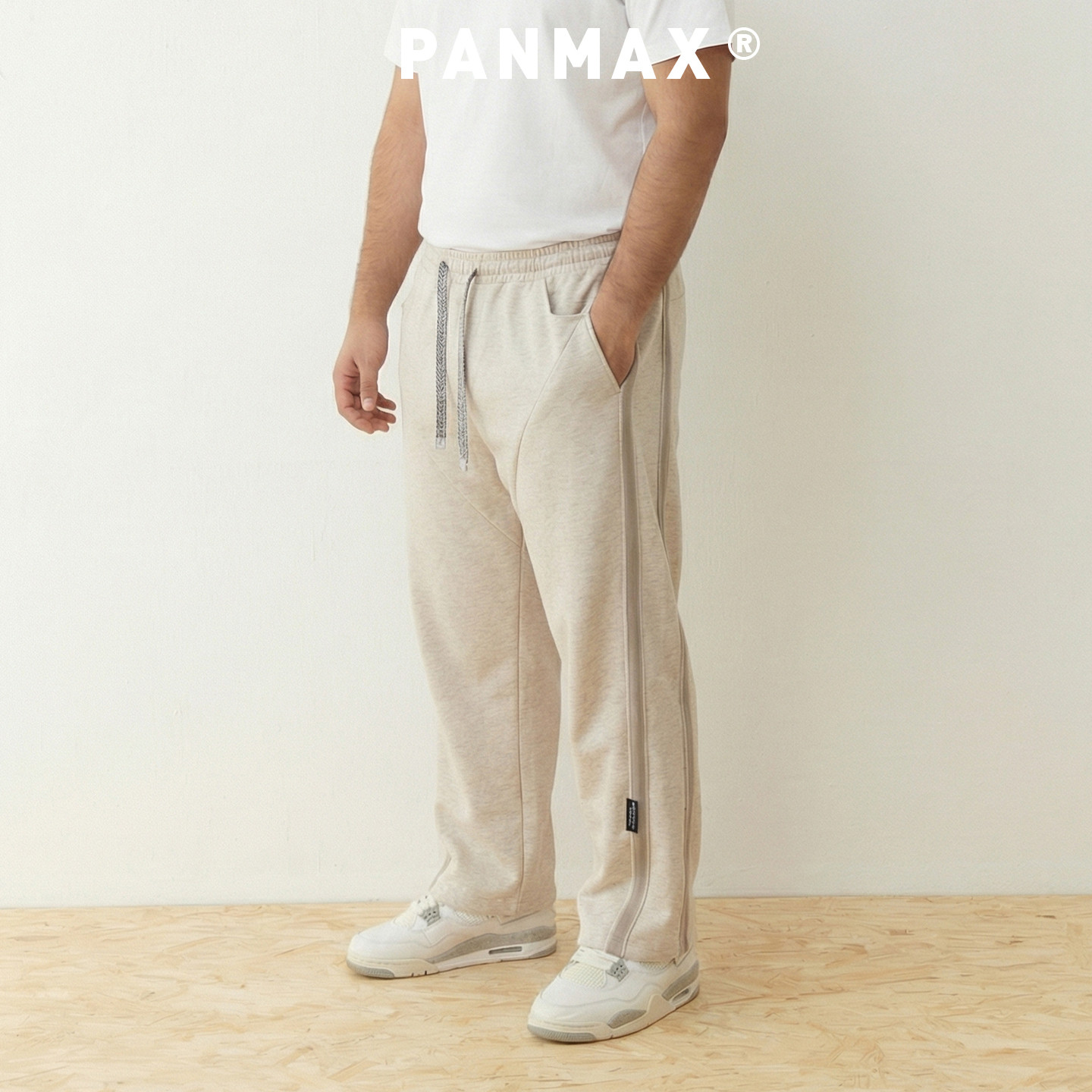 PANMAX潮牌大码男装春秋卫裤运动线条宽松日常裤机能风直筒卫裤