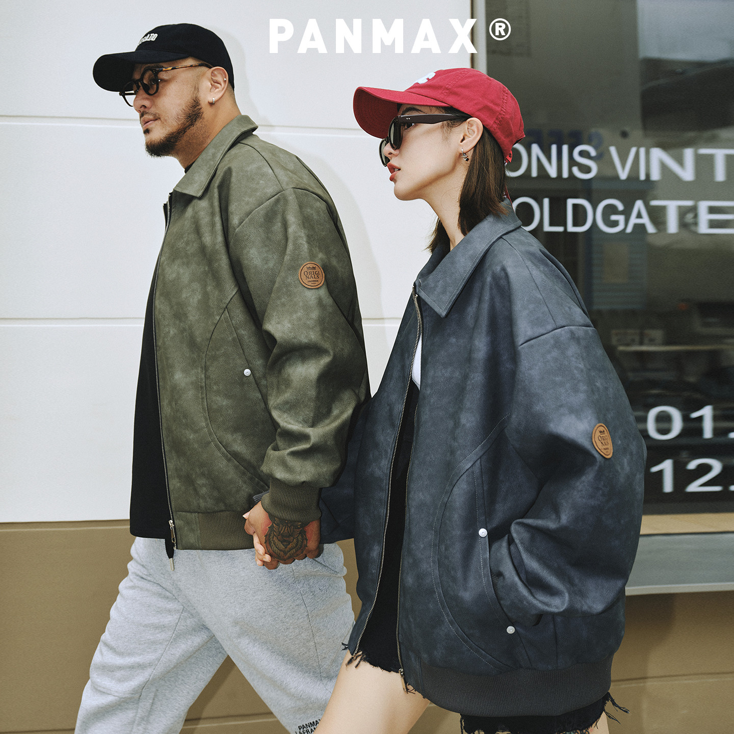 PANMAX大码潮牌男装美式复古廓形翻领机车PU皮夹克美拉德外套棉服