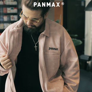 PANMAX大码潮牌男装秋季麂皮绒阿美咔叽做旧翻领加大男外套