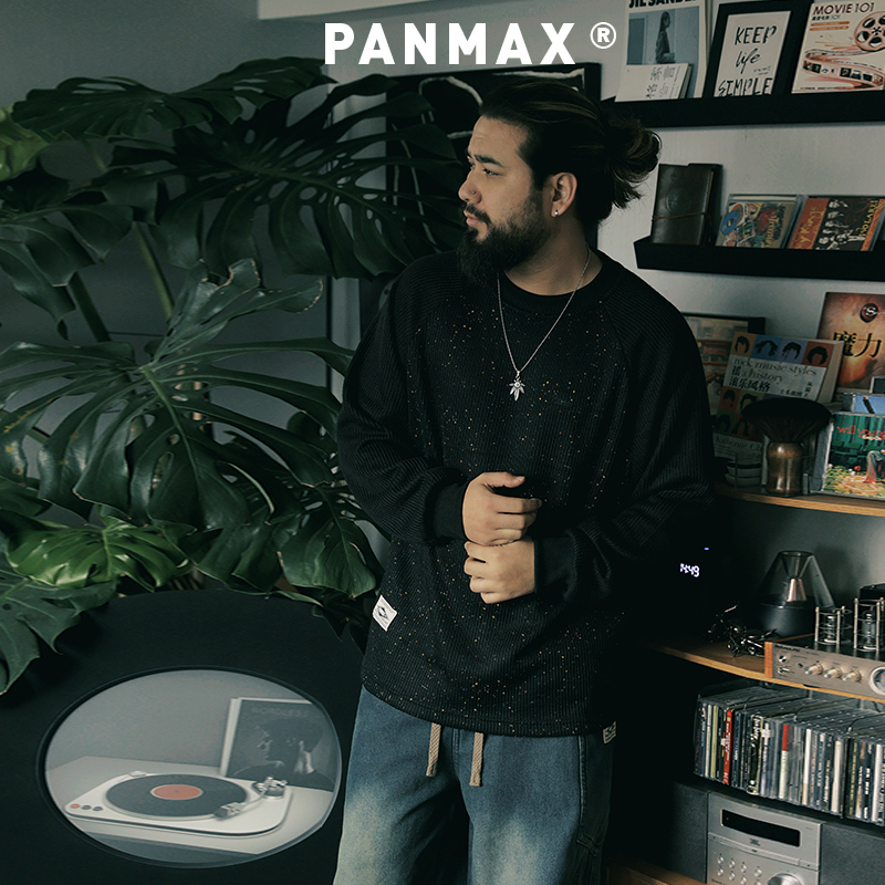 PANMAX潮牌大码男装星空点状印花卫衣长袖上衣宽松圆领潮流针织感