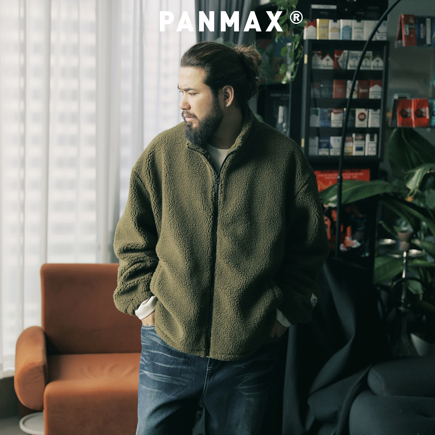 PANMAX潮牌大码男装加绒夹克秋冬保暖羊羔毛外套立领摇粒绒夹克