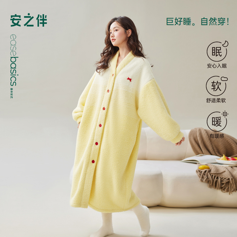 安之伴珊瑚绒睡袍女冬款睡衣保暖