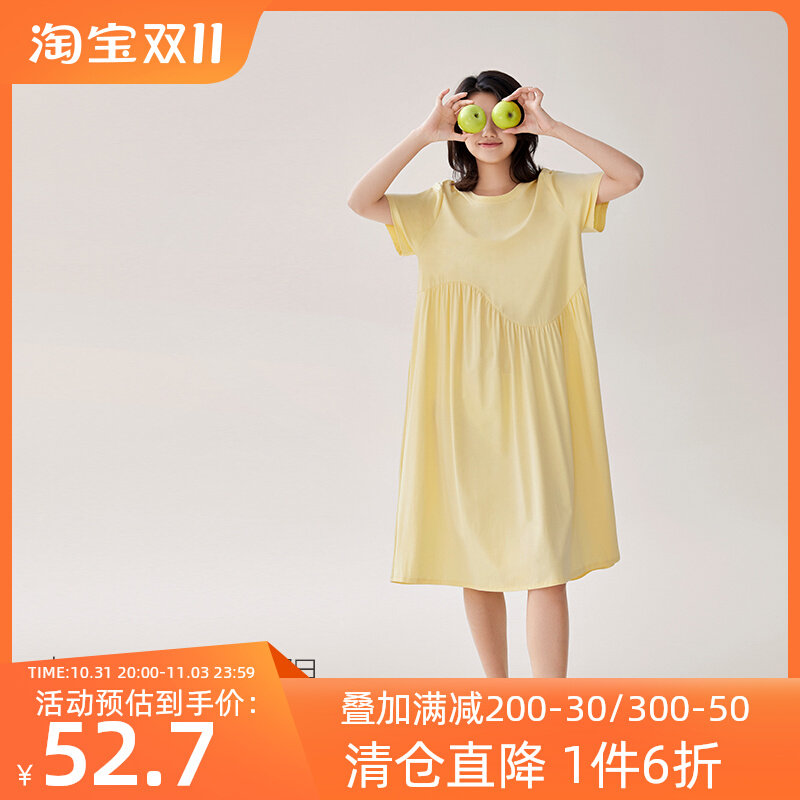 安之伴睡裙女夏季纯棉短袖薄款休闲简约宽松大码中长款连衣裙睡衣高性价比高么？