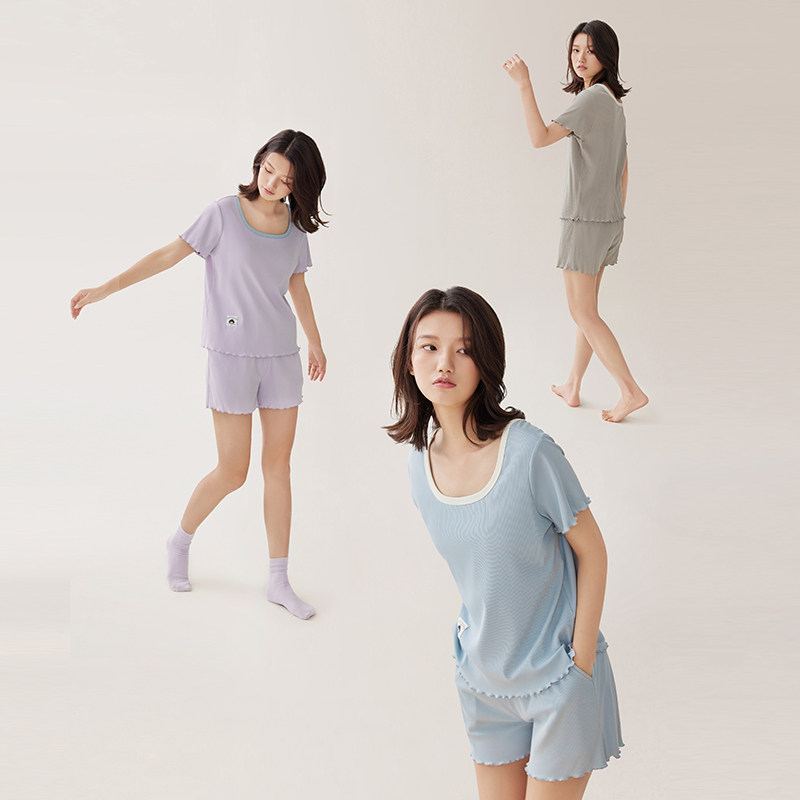 安之伴睡衣女夏季短袖短裤套装休闲甜美宽松大码抗菌带胸垫家居服怎么看?