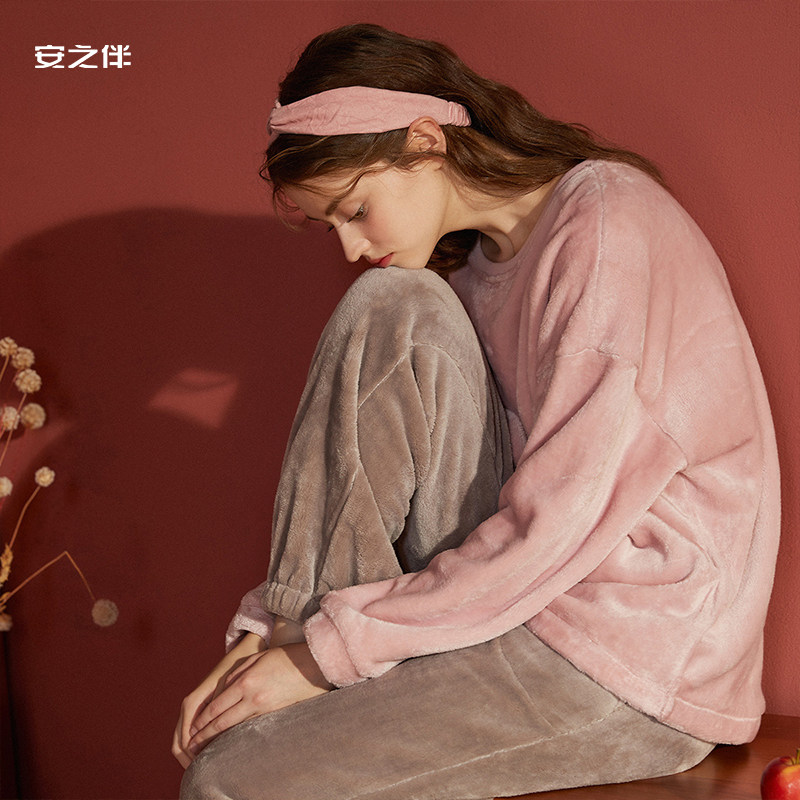 安之伴冬季珊瑚绒睡衣女士长袖简约法兰绒舒适家居服休闲套装秋冬,女士内衣/男士内衣/家居服,睡衣/家居服套装,淘宝优惠券,粉丝福利购,淘宝优惠卷