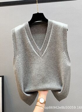 马甲背心外套春秋外搭新款针织女士毛衣韩版V领宽松秋冬马夹外穿