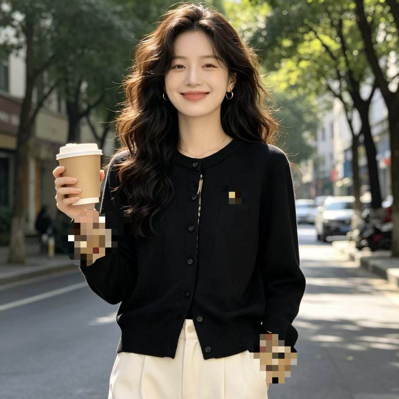 秋季针织开衫女款圆领外套短款毛衣薄款-25617-CC