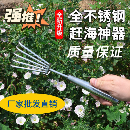 赶海工具不锈钢耙子海边神器沙滩耙子花耙贝壳挖牡蛎螃蟹蛏子