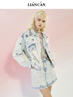 莲灿裂帛夏新商场同款 波西米亚绣花铆钉牛仔半身裙