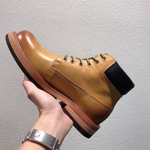 潮 靴子高帮皮鞋 秋冬复古厚底马丁靴男美式 真皮大黄短靴子英伦工装