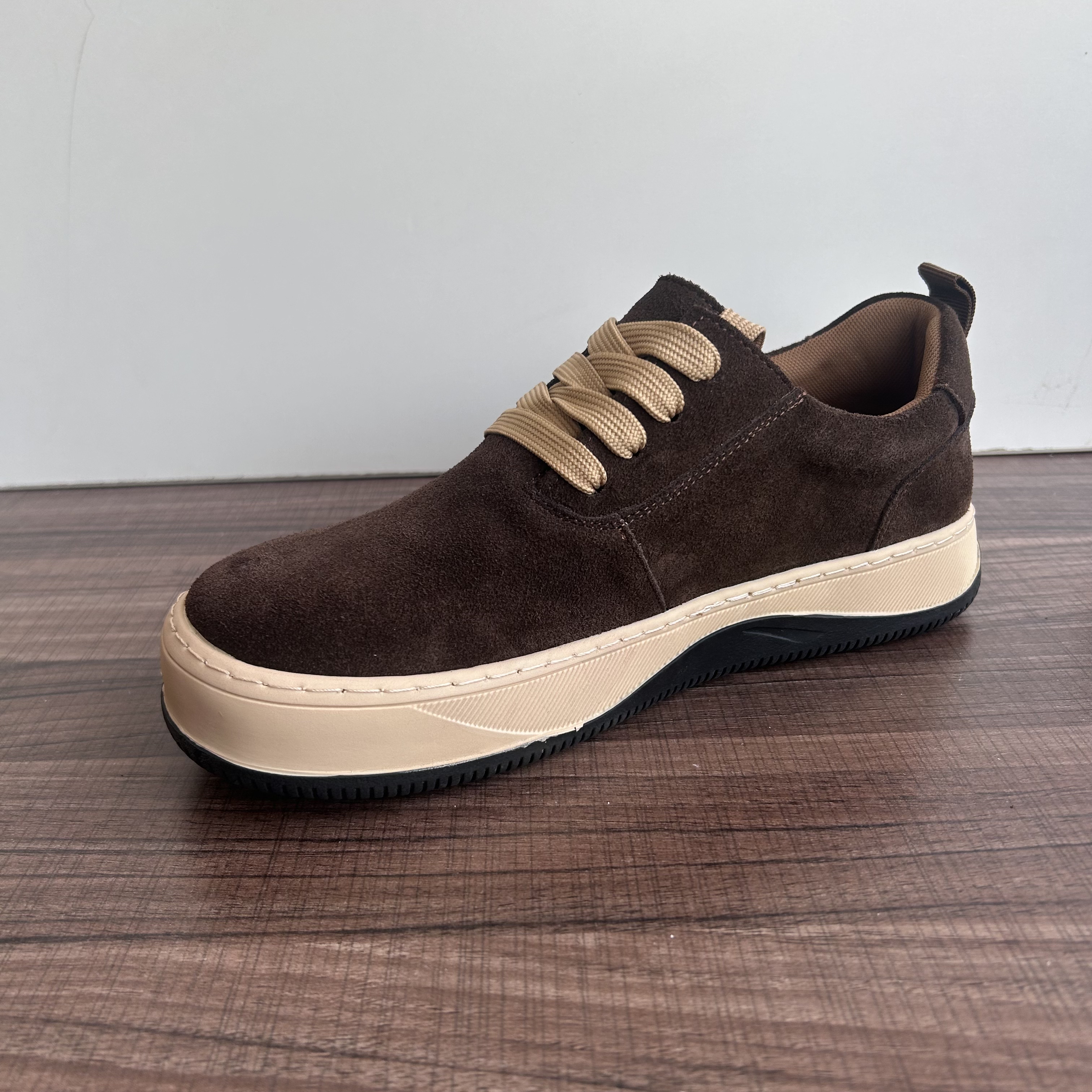 老钱风男鞋复古厚底休闲鞋透气增高百搭板鞋反绒皮潮流系带乐福鞋