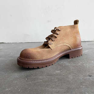 日系厚底真皮切尔西靴男冬季 高帮马丁靴短靴子复古沙漠靴 加绒工装