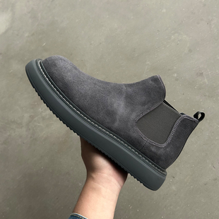 日系厚底加绒沙漠靴男冬季 复古烟筒切尔西靴英伦风高帮马丁靴男鞋