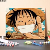 diy数字油画日本卡通动漫手工填充手绘填色油彩装 饰画海贼王路飞