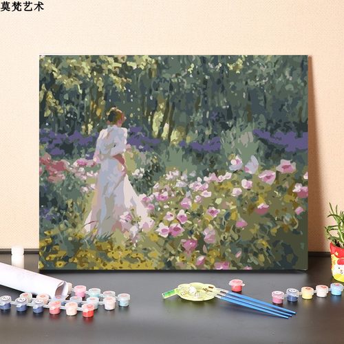 世界名画莫奈花园和女人数字油画