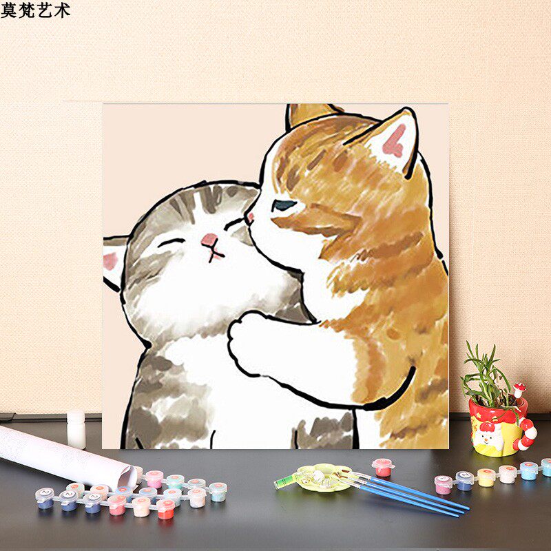 数字油画diy手工填充可爱治愈系小花猫礼物猫咪涂色丙烯油彩画画