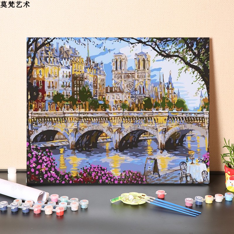 欧式塔桥数字油画diy0基础画画