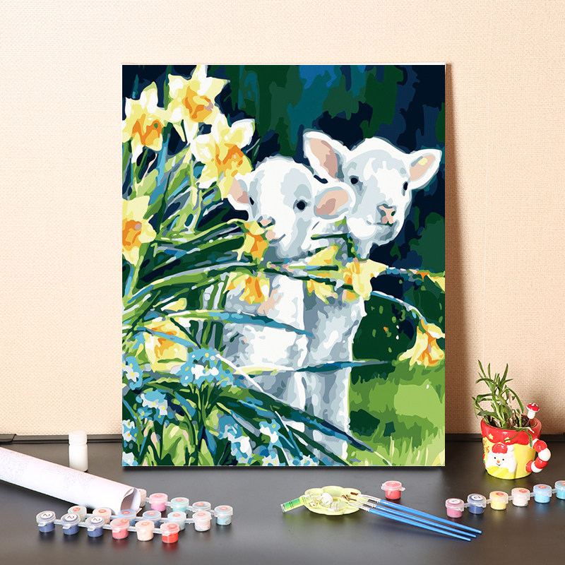 数字油画diy填充手工填色儿童动物小羊山羊彩绘涂色装饰油彩画画