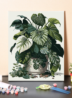 简约现代素色绿色盆摘数字油画