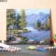 数字油画diy手工制作填充小溪木屋风景画手绘涂色丙烯填色油彩画