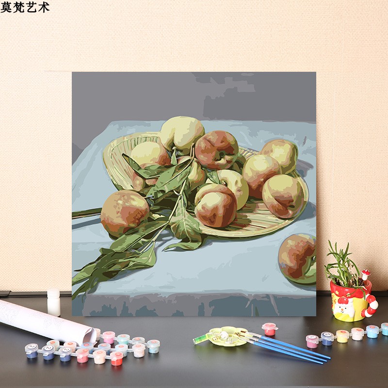 数字油画diy填充手工水果桃子简约填色画画餐厅装饰丙烯画油彩画图片