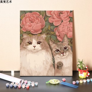 数字油画diy填充手工礼物治愈系小猫咪居家神器解闷填色油彩画画