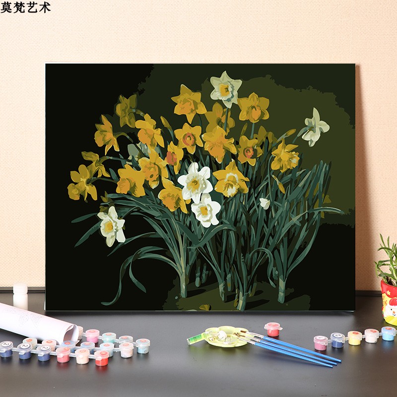 数字油画diy手工填充水仙花卉手绘涂色吉祥如意装饰丙烯油彩画画图片