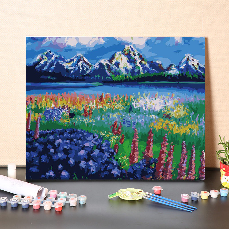 数字油画diy手工填充雪山花海花卉手绘涂色客厅装饰丙烯油彩画画图片