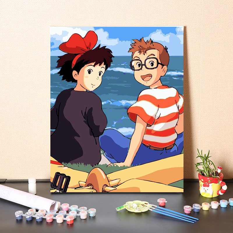 数字油画diy填充日式治愈系动漫魔女宅急便手工填色油彩丙烯画画