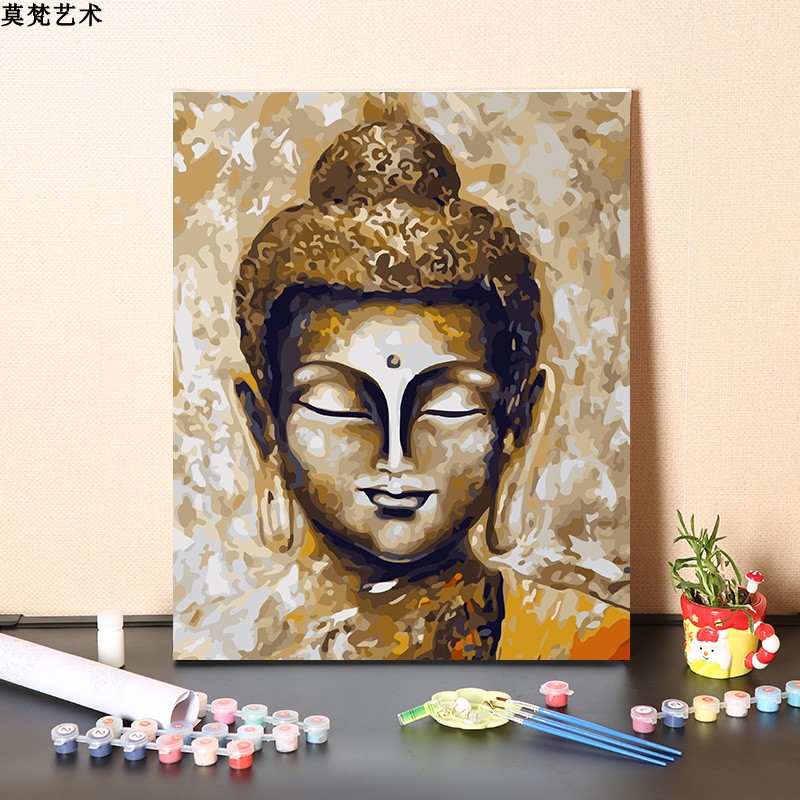 数字油画diy填充手工填色画画禅意人物佛像客厅丙烯装饰画油彩画图片