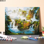 数字油画diy手工填充中国山水画仙境唯美风景画手绘填色油彩画画