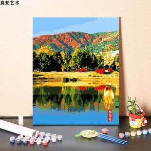 数字油画diy手工填充植物园风景画湖边美景手绘填色涂色油彩画画