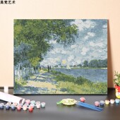 数字油画diy手绘填充世界名画莫奈塞纳河解闷手工填色油彩丙烯画