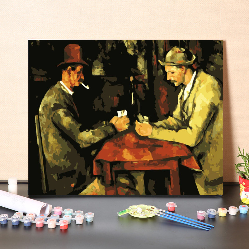 数字油画diy填充世界名画保罗塞尚解闷手工填色油彩画画 玩纸牌者
