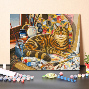 数字油画diy手工填充动物小猫咪手绘消磨时间减压填色丙烯油彩画