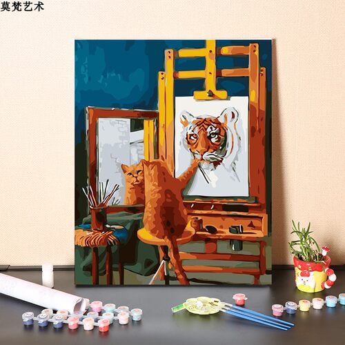 填充数字油画diy亚麻可爱小动物