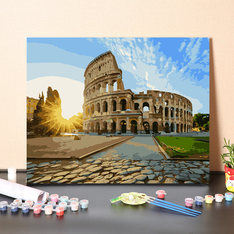 数字油画diy填充手工填色城市建筑手绘罗马圆形剧场油彩丙烯画画