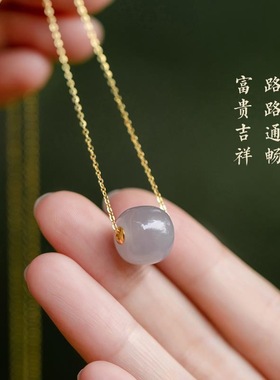 上新和田色玉吊坠路路通和田玉项链彩银女配饰锁骨链生日礼物简约