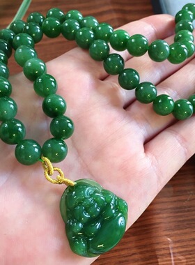 和田色玉石碧绿玉大肚佛公挂吊坠绿玉菠菜绿弥勒笑佛女挂件毛衣链